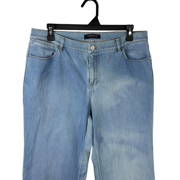 Lafayette 148 Light Wash Blue Denim Jeans Cropped Wide Leg Size 12 GUC READ - Picture 2 of 11